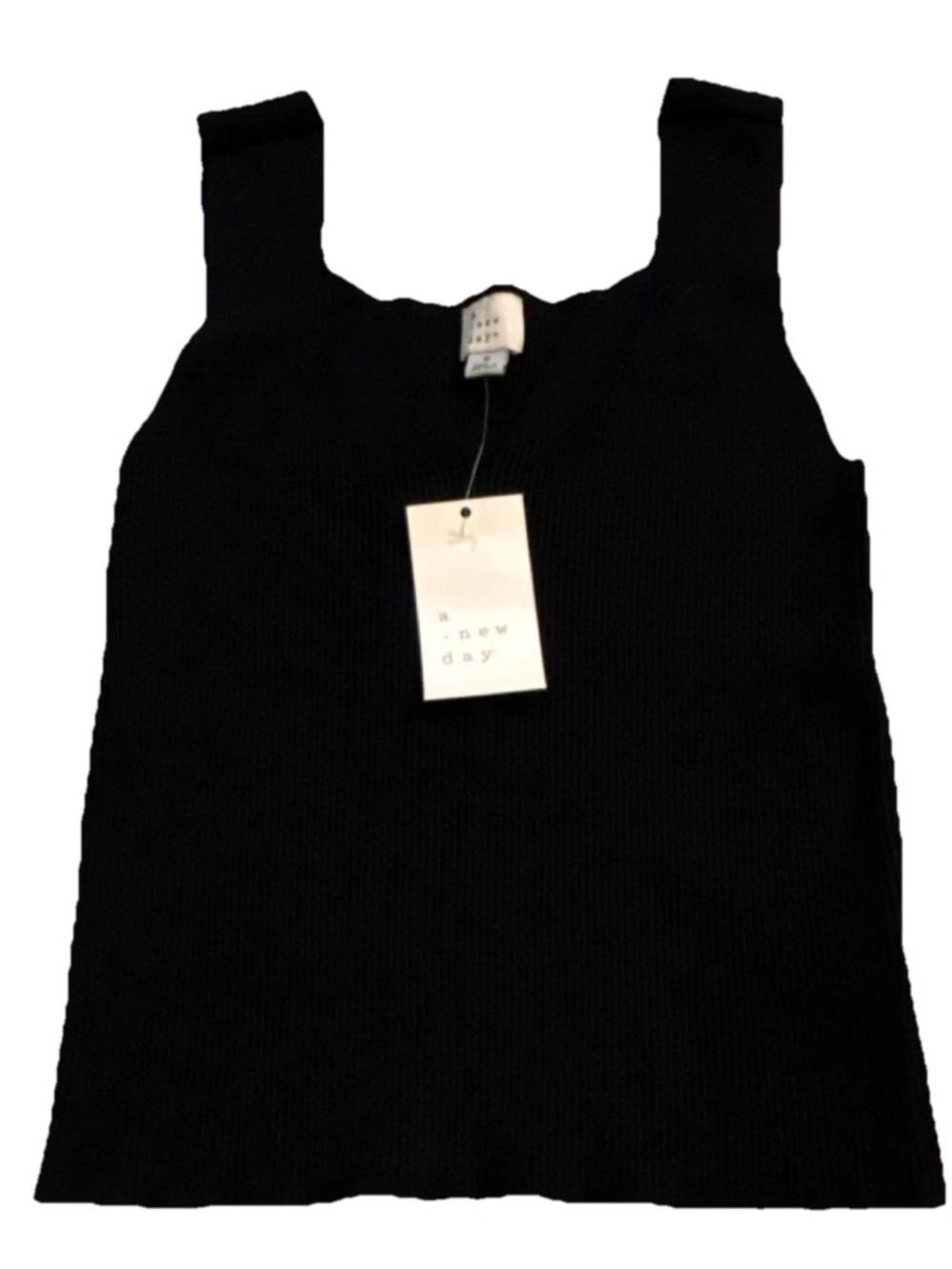 a new day Black Ribbed Square-Neck Tank